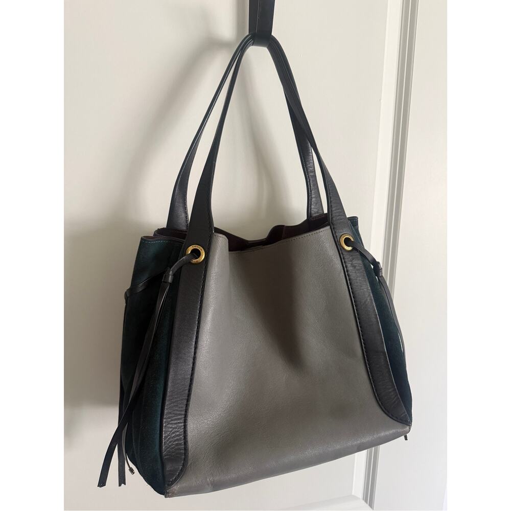 Authentic COACH 1941 Harmony Hobo Bag Colorblock Gray Teal blue, Leather & Suede